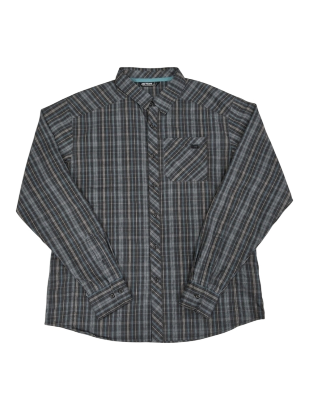 Arcteryx~Men Peakline Long Sleeve Button Up Shirt~Blue Black Plaid~Hiking~LRG